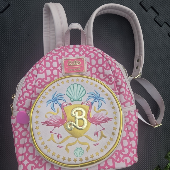 Loungefly Handbags - Barbie Pink Flamingo Crest Mini Backpack with Gold Accent